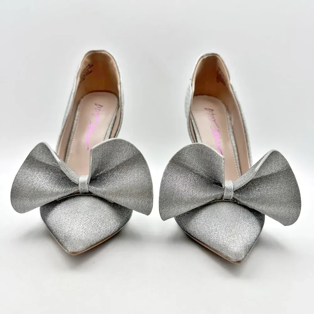 Blue by Betsey Johnson Womens Nobble High Heels Size 8 M Silver Bow NWOB